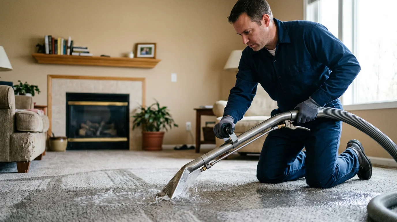 Water damage restoration technician working near Lathrop, MO